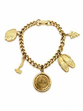 VINTAGE SOUVENIR BRACELET Wisconsin State Capitol Gold Tone Charm Bracelet 7.5"